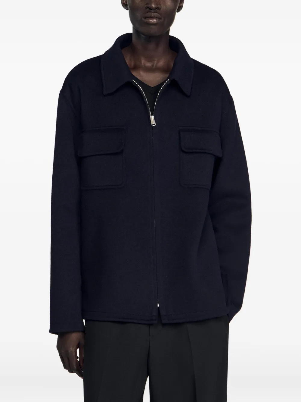SANDRO Shirtjack met opgestikte zak en rits Blauw