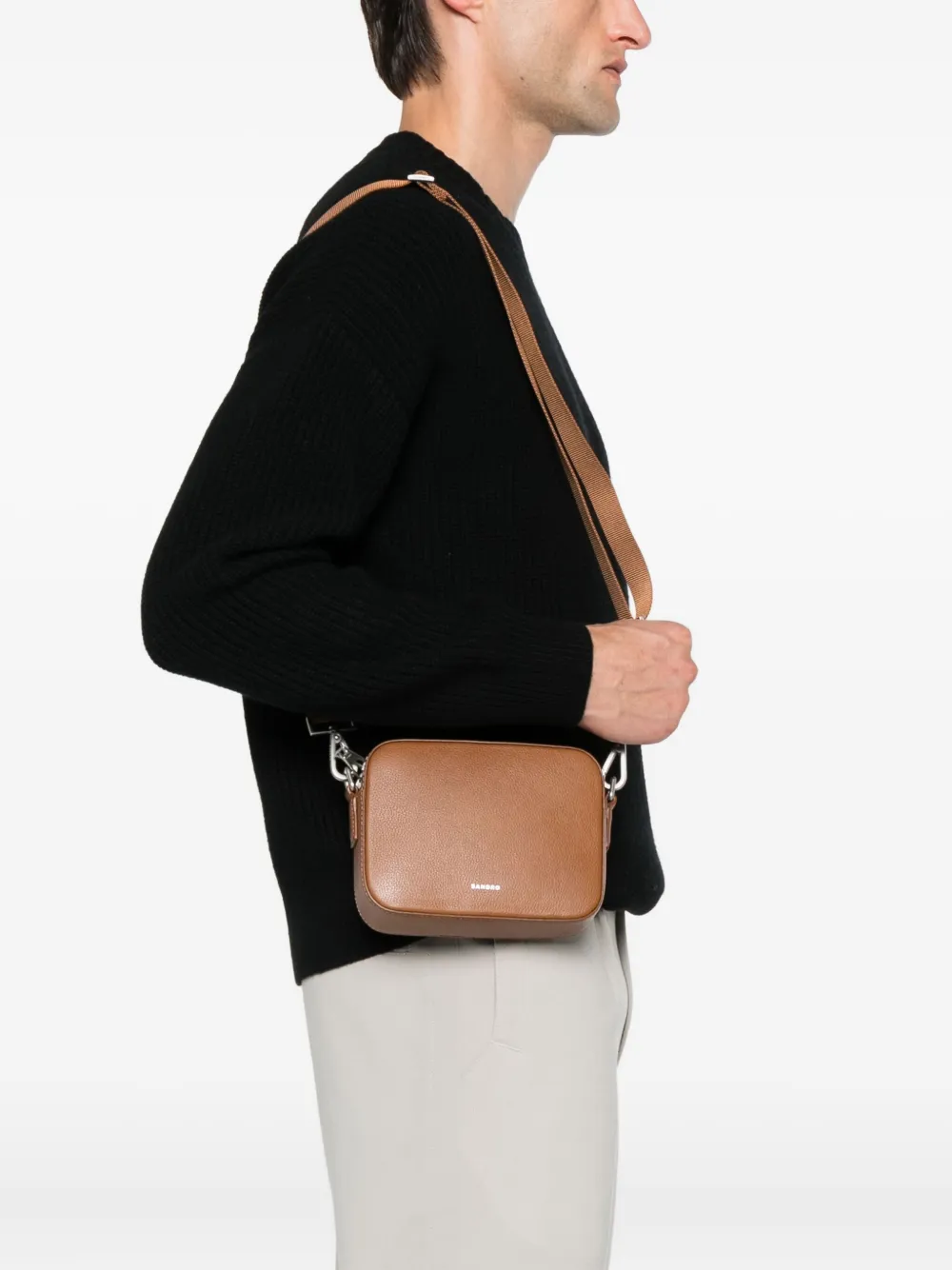 SANDRO Leren messengertas - Beige