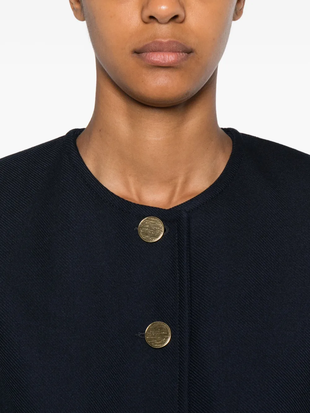 Sandro Womens Navy Blue Round-neck Side-pocket Woven Jacket