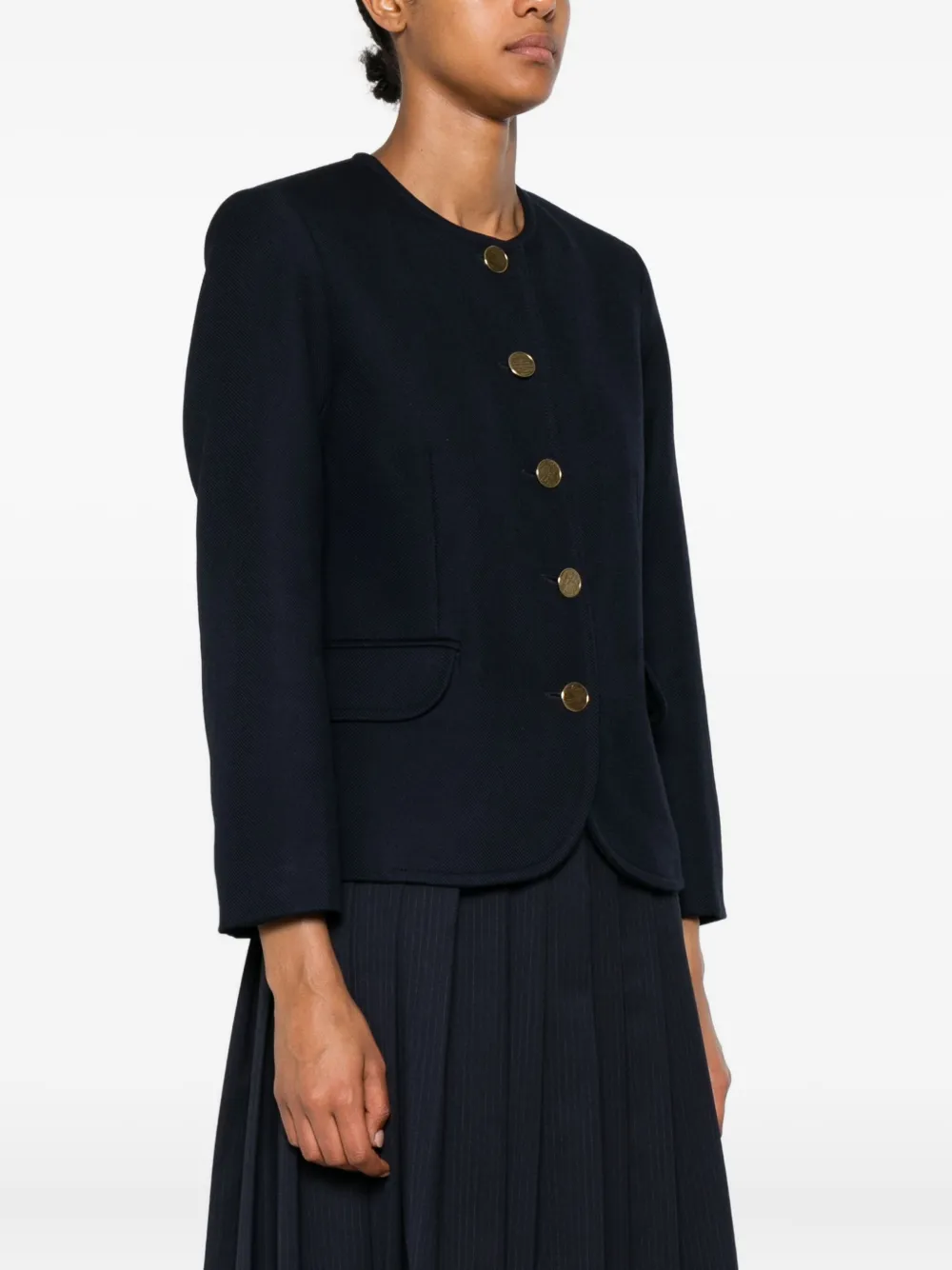 Sandro Womens Navy Blue Round-neck Side-pocket Woven Jacket