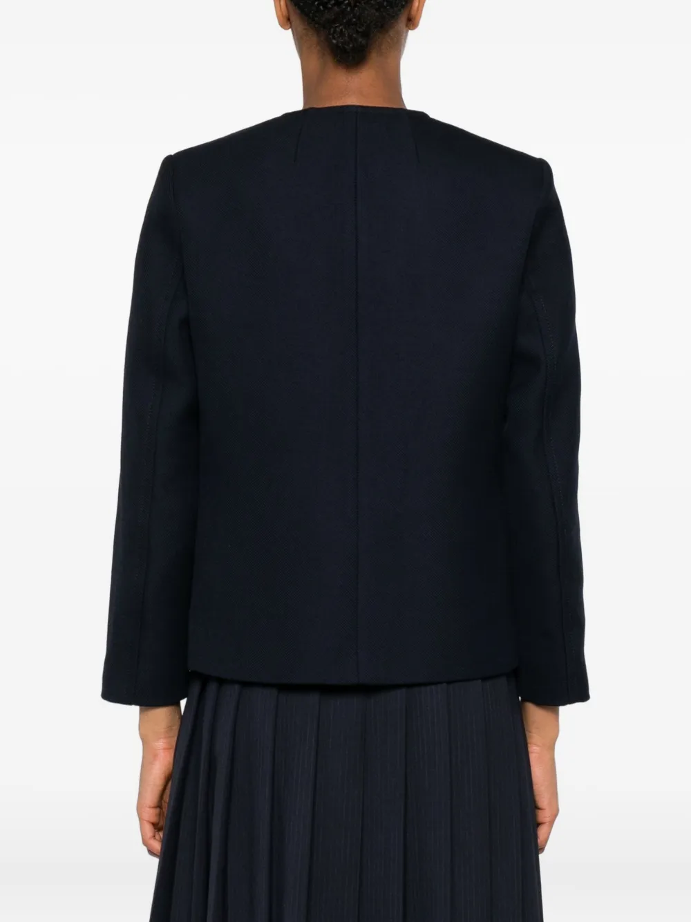 Sandro Womens Navy Blue Round-neck Side-pocket Woven Jacket