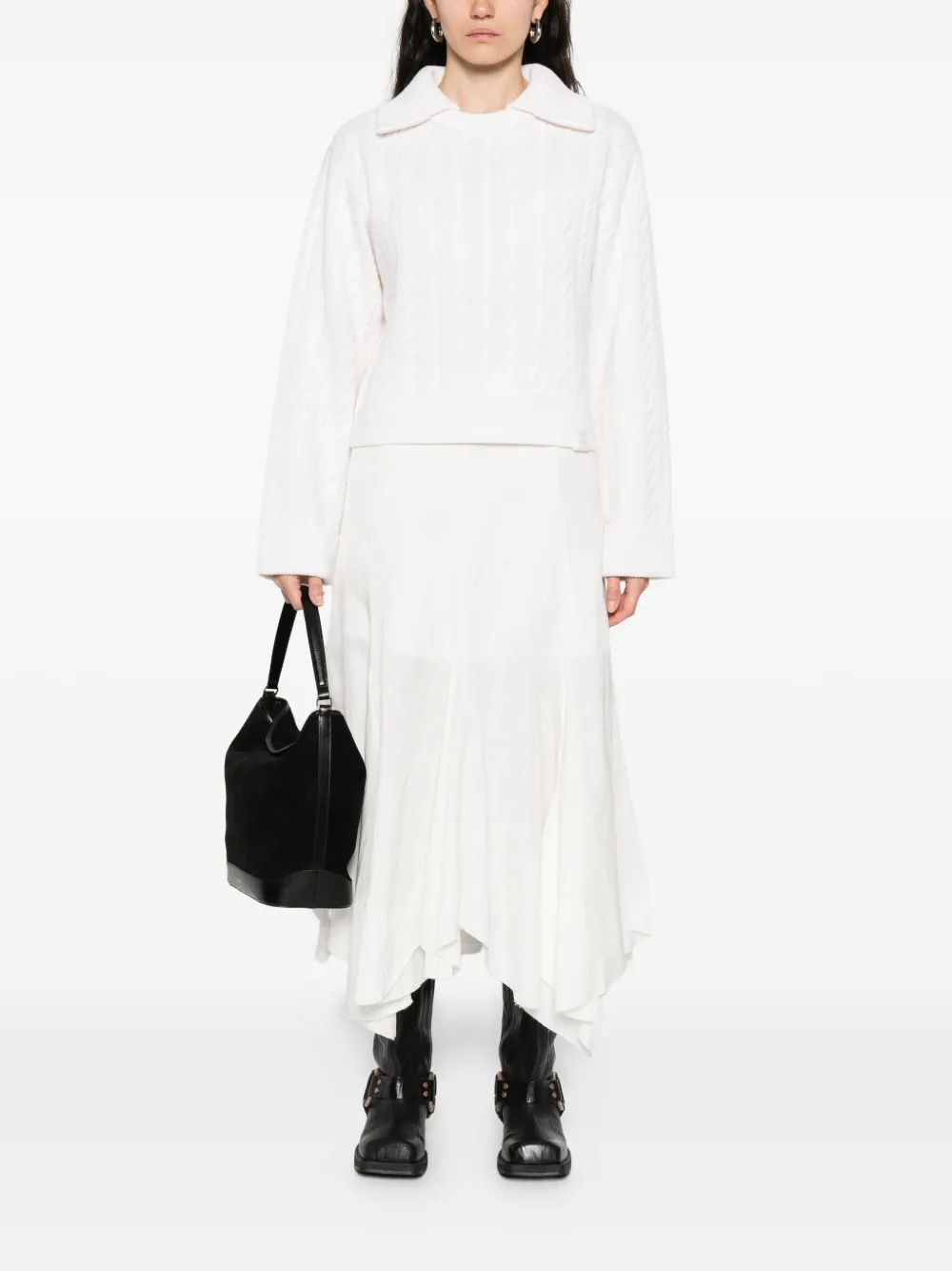 SANDRO Kabelgebreide trui met kraag Beige