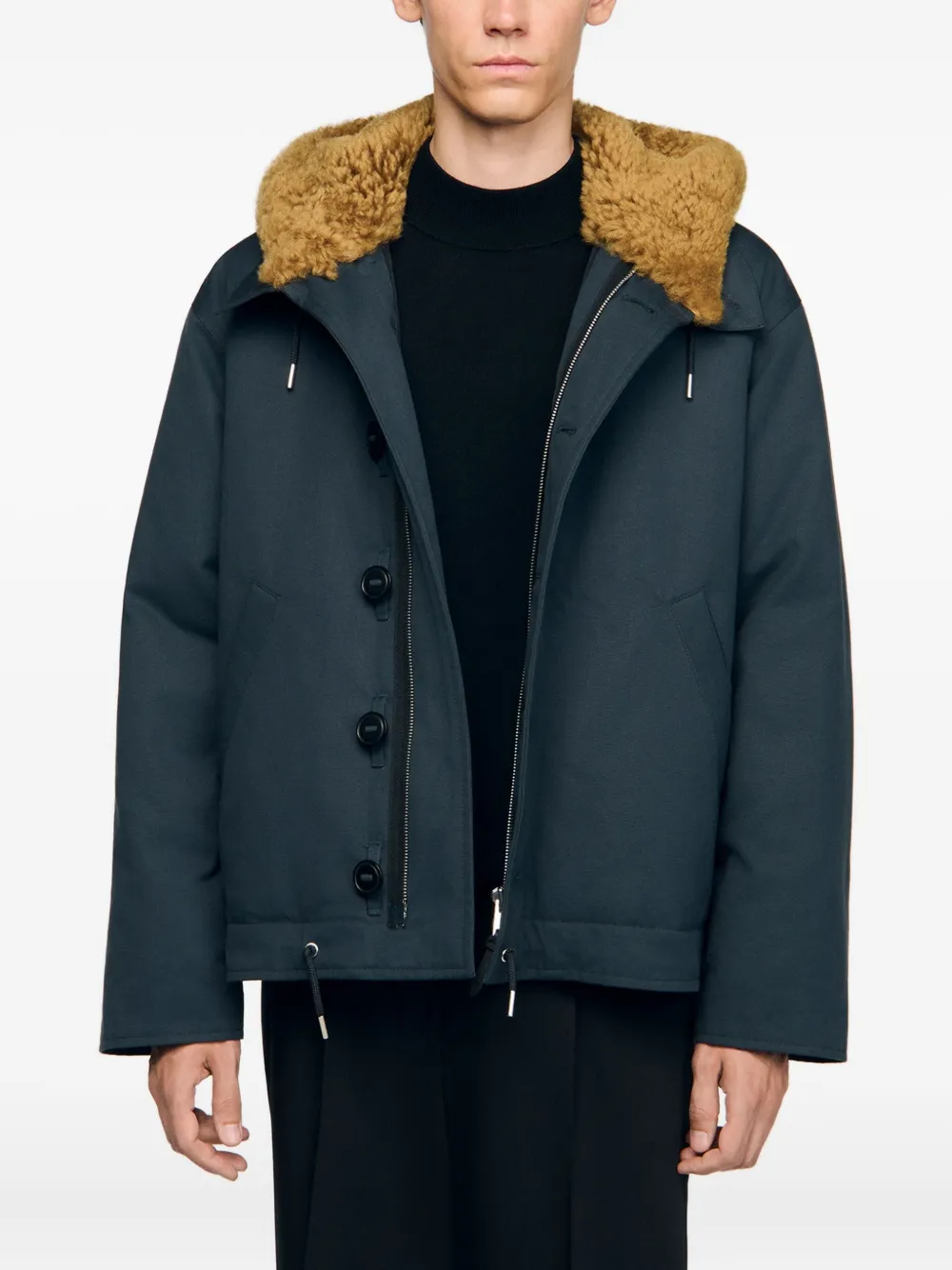 SANDRO Jack met afwerking van bont Blauw