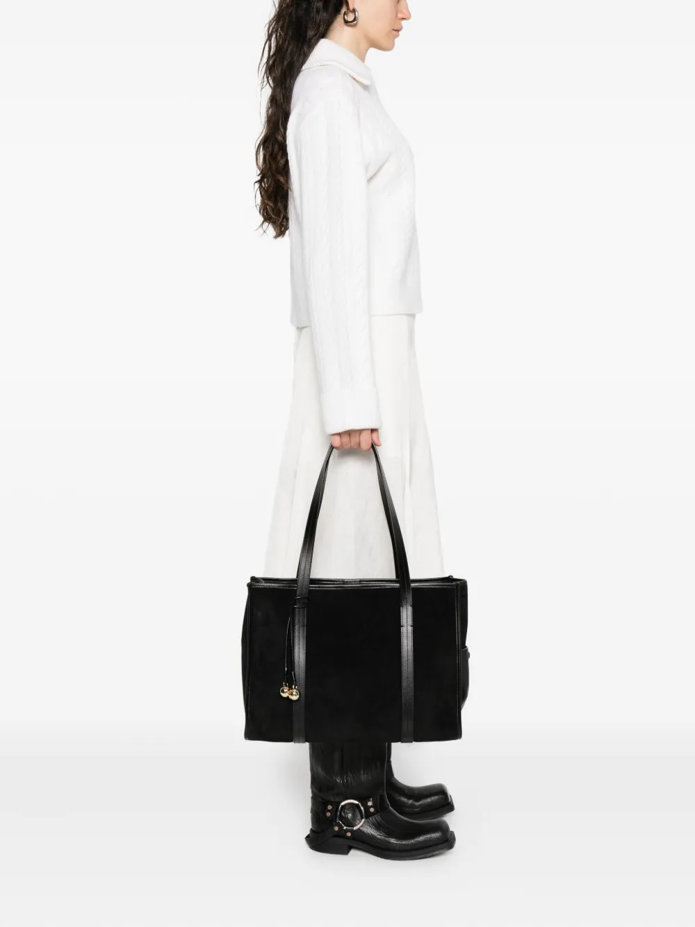 SANDRO Suède leren shopper met bedel - Zwart