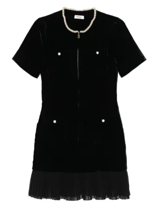 sandro black pearl dress Sandro Faux Pearl-Embellished Midi Dress in Black