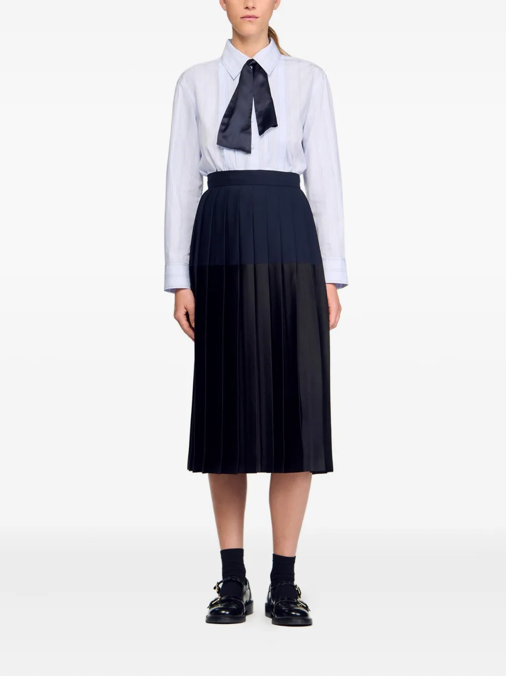 SANDRO Midi-rok met plooien en colourblocking - Zwart