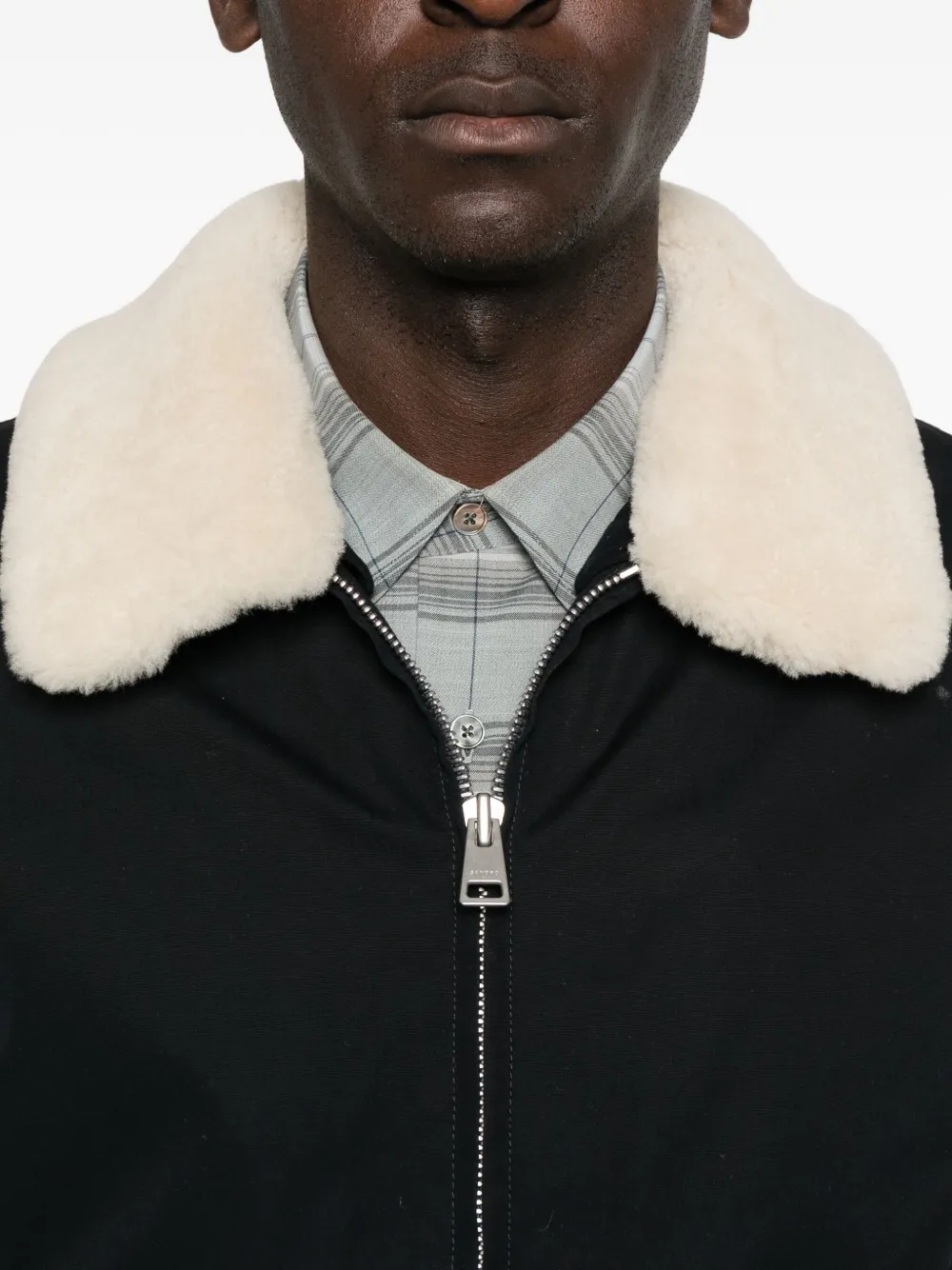 SANDRO Jack met lammy kraag en rits Blauw