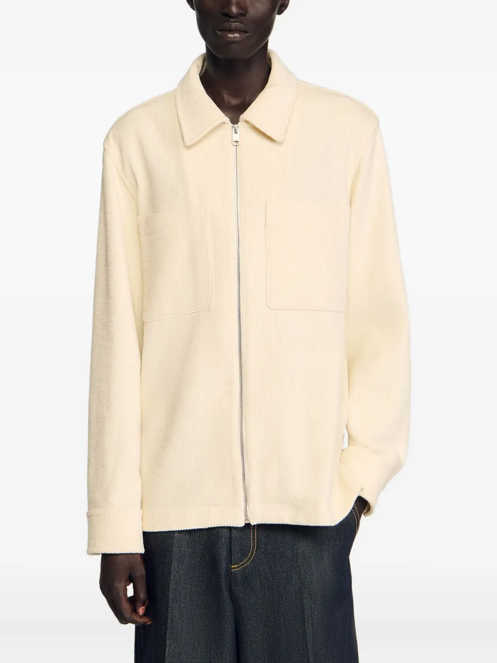 SANDRO Shirtjack met rits en textuur Beige