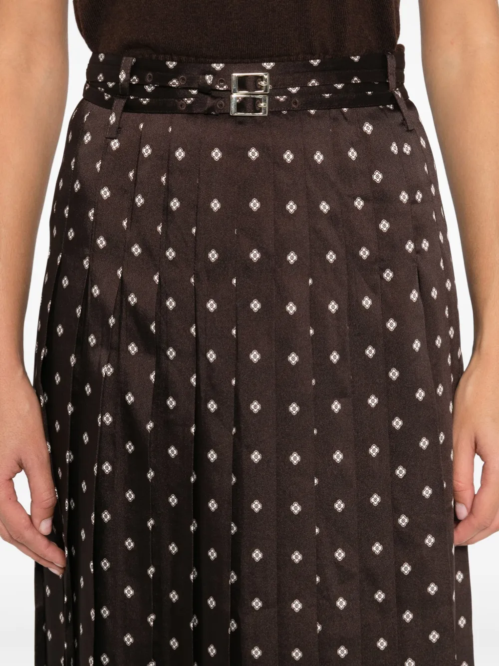 SANDRO Midi-rok met patroon en plooien Bruin