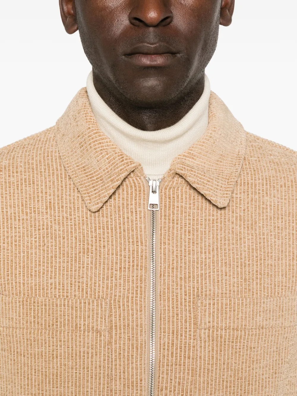 SANDRO Geribbeld shirtjack met rits Beige
