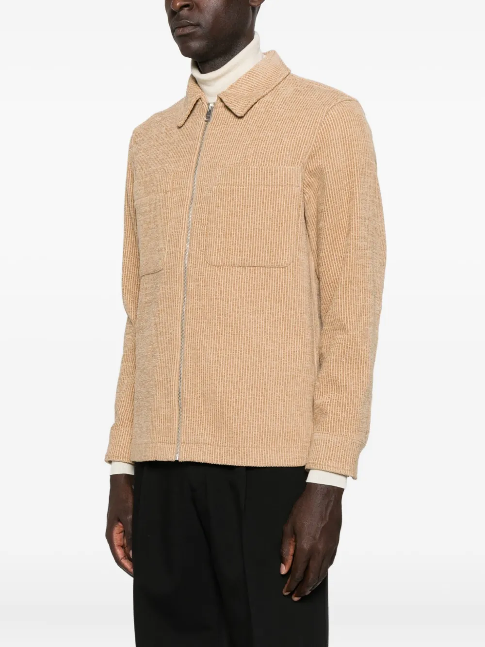 SANDRO Geribbeld shirtjack met rits Beige