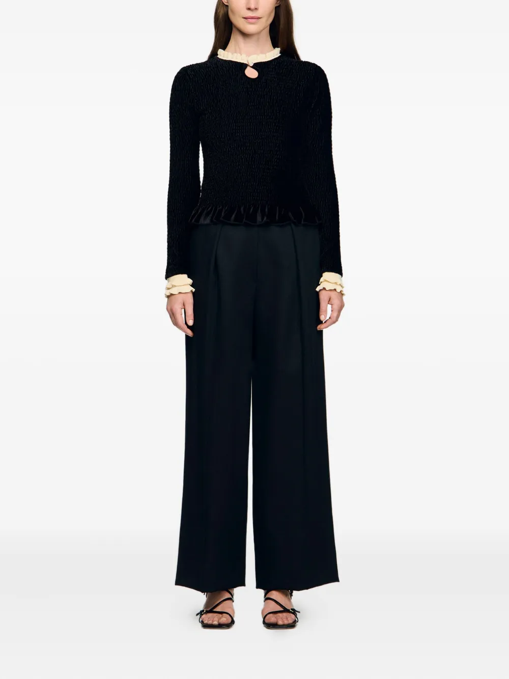 SANDRO Blouse met ruches - Zwart