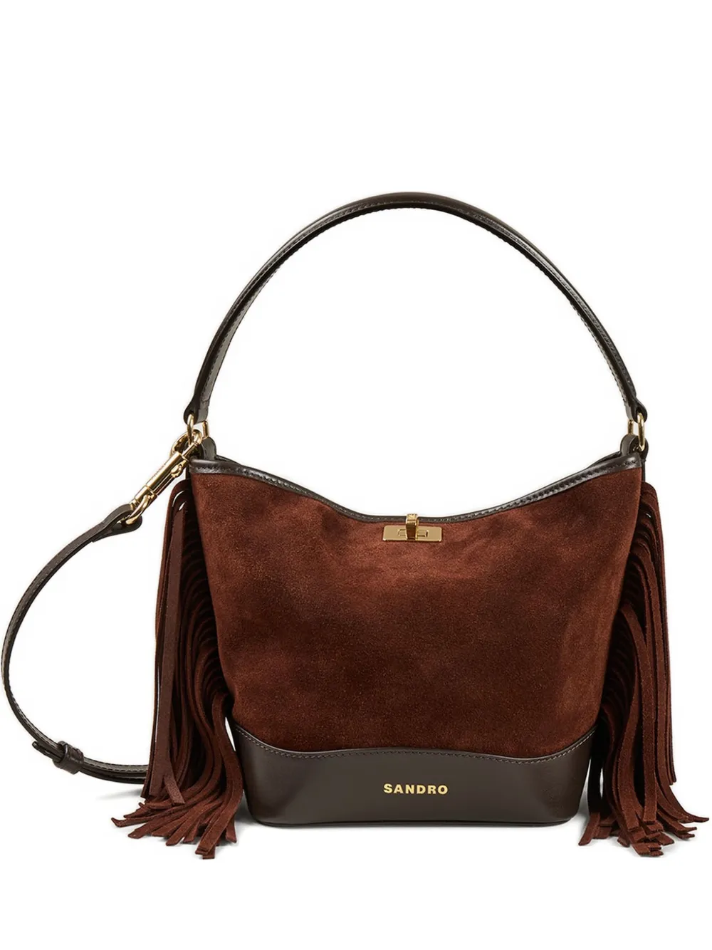 SANDRO Tangoso suède crossbodytas met franje Bruin
