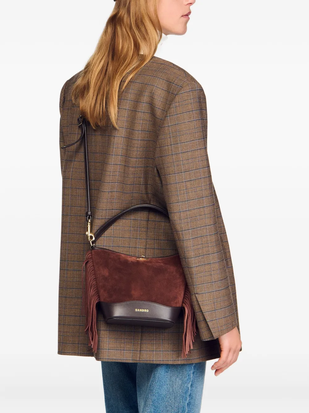 SANDRO Tangoso suède crossbodytas met franje Bruin