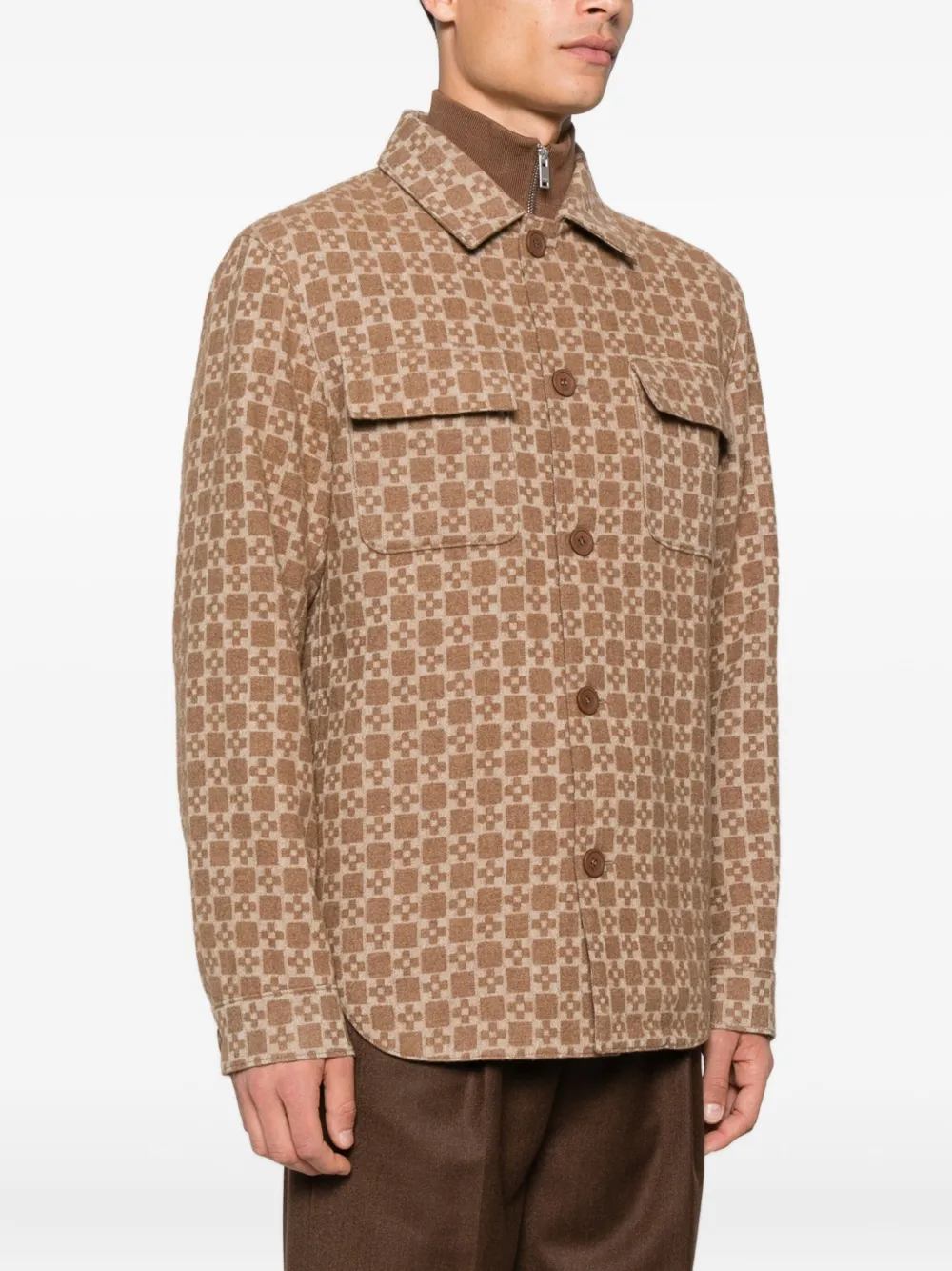 Sandro Geometric-pattern Jacket In Brown