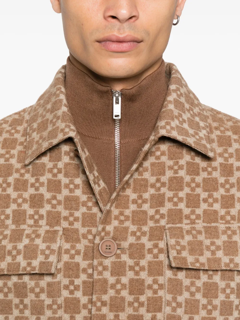 Sandro Geometric-pattern Jacket In Brown
