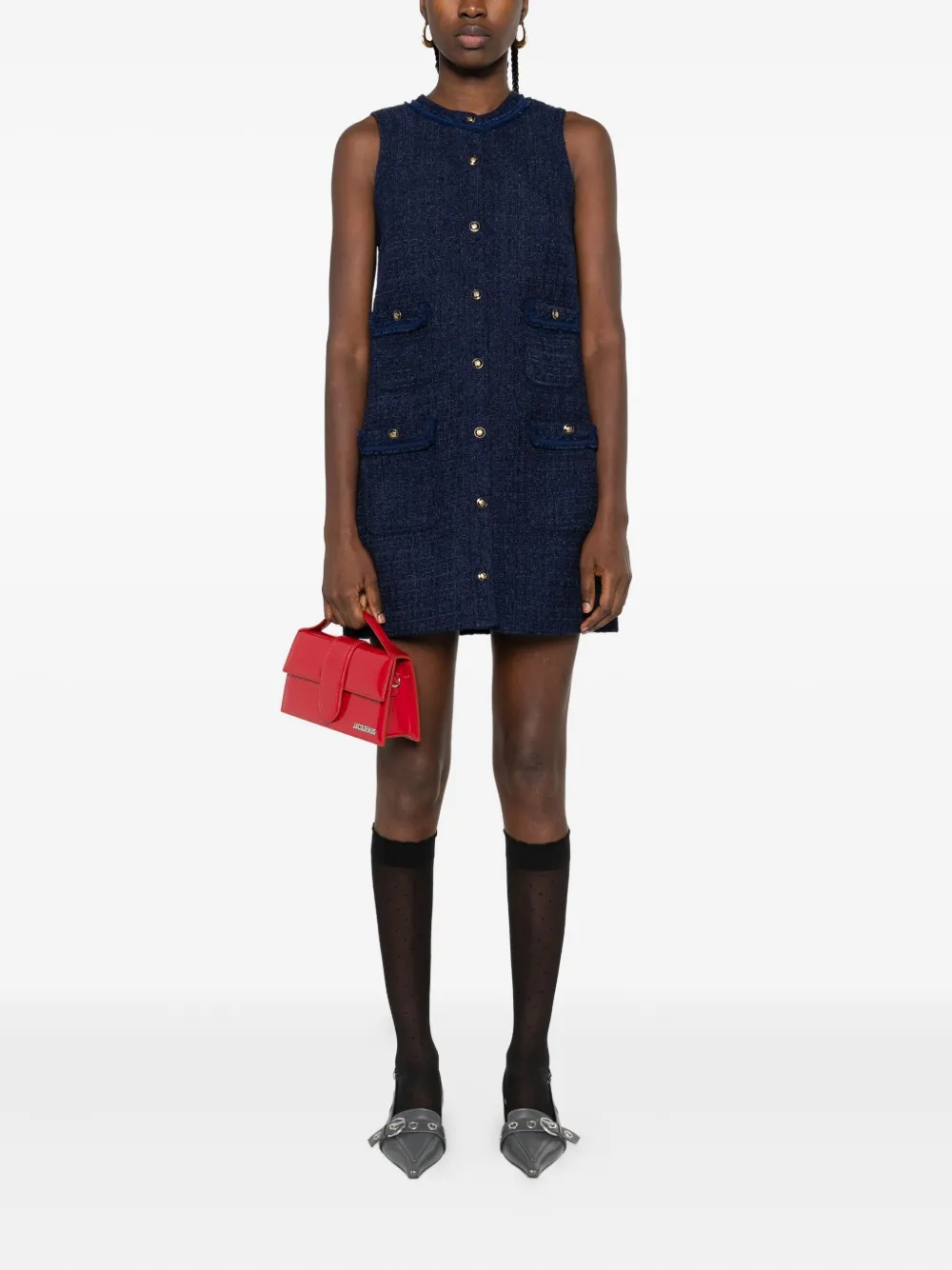 SANDRO Tweed mini-jurk met klepzak - Blauw