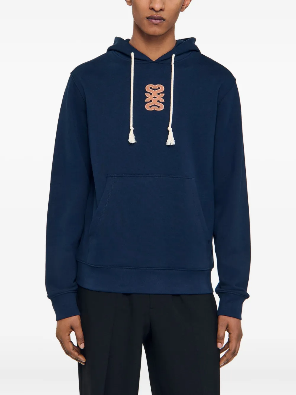 SANDRO Hoodie met leren patch Blauw