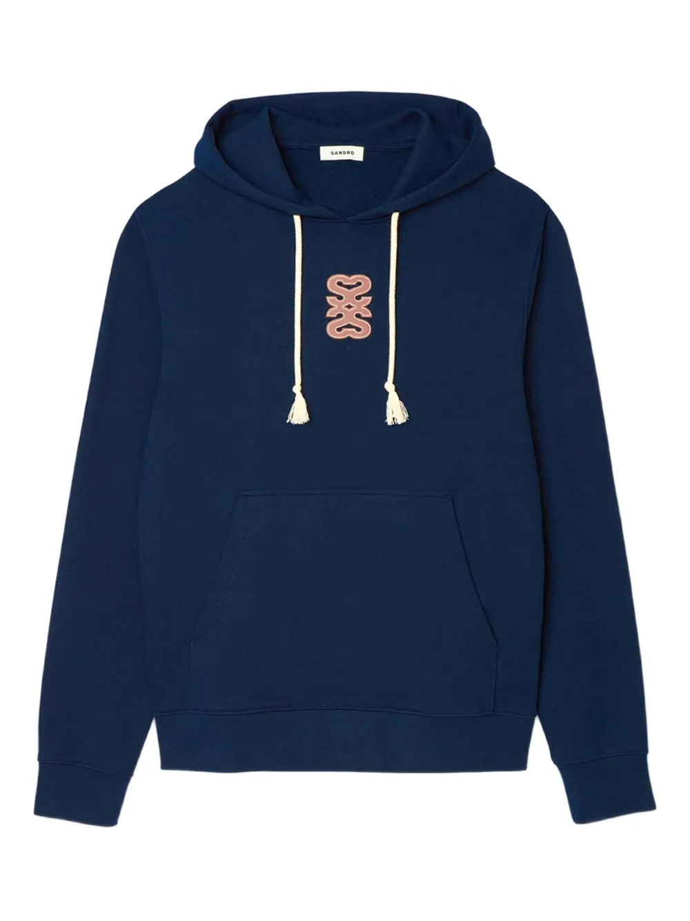 SANDRO leather-patch hoodie Blauw