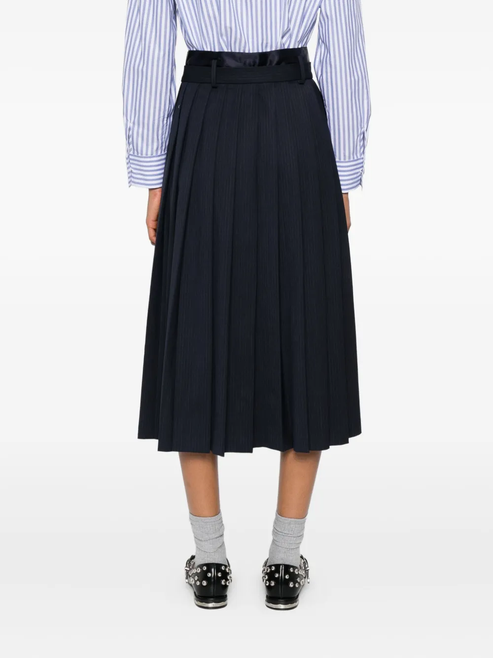 SANDRO Midi-rok met plooien en krijtstreep Blauw