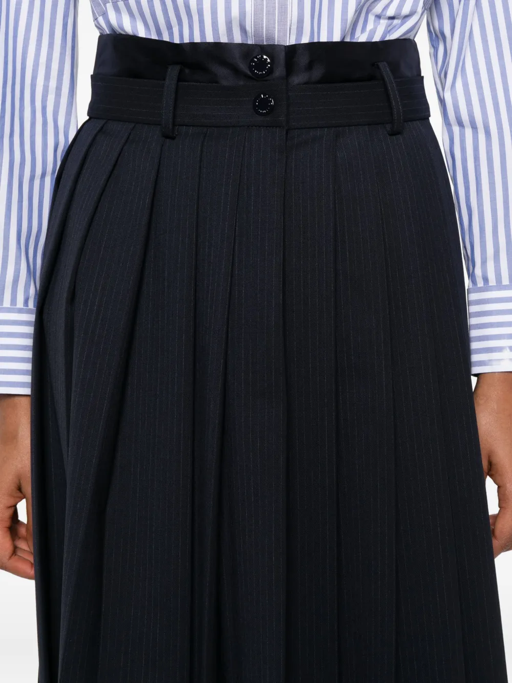 SANDRO Midi-rok met plooien en krijtstreep Blauw