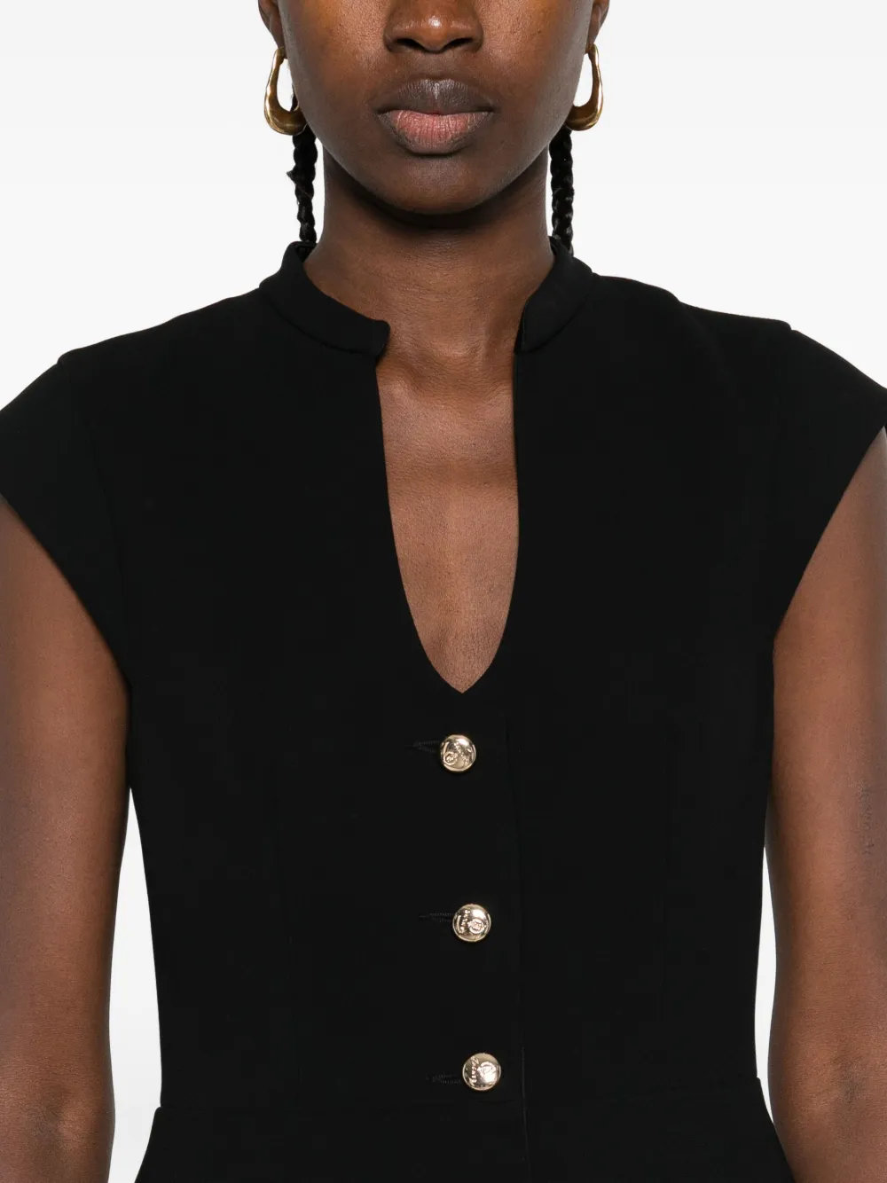 Sandro Button-front V-neck Mini Dress In Black