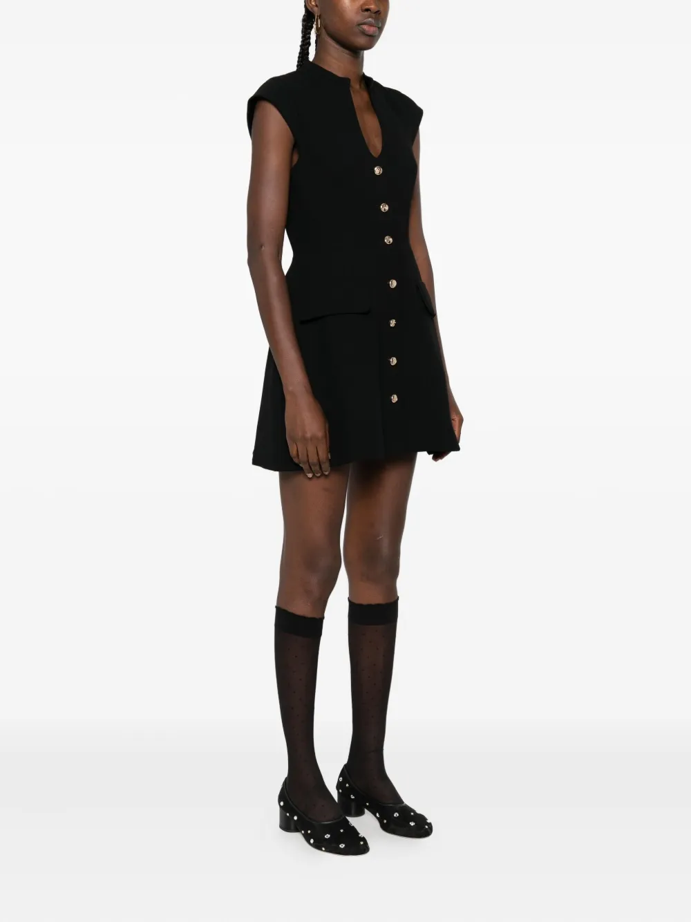 Sandro Button-front V-neck Mini Dress In Black