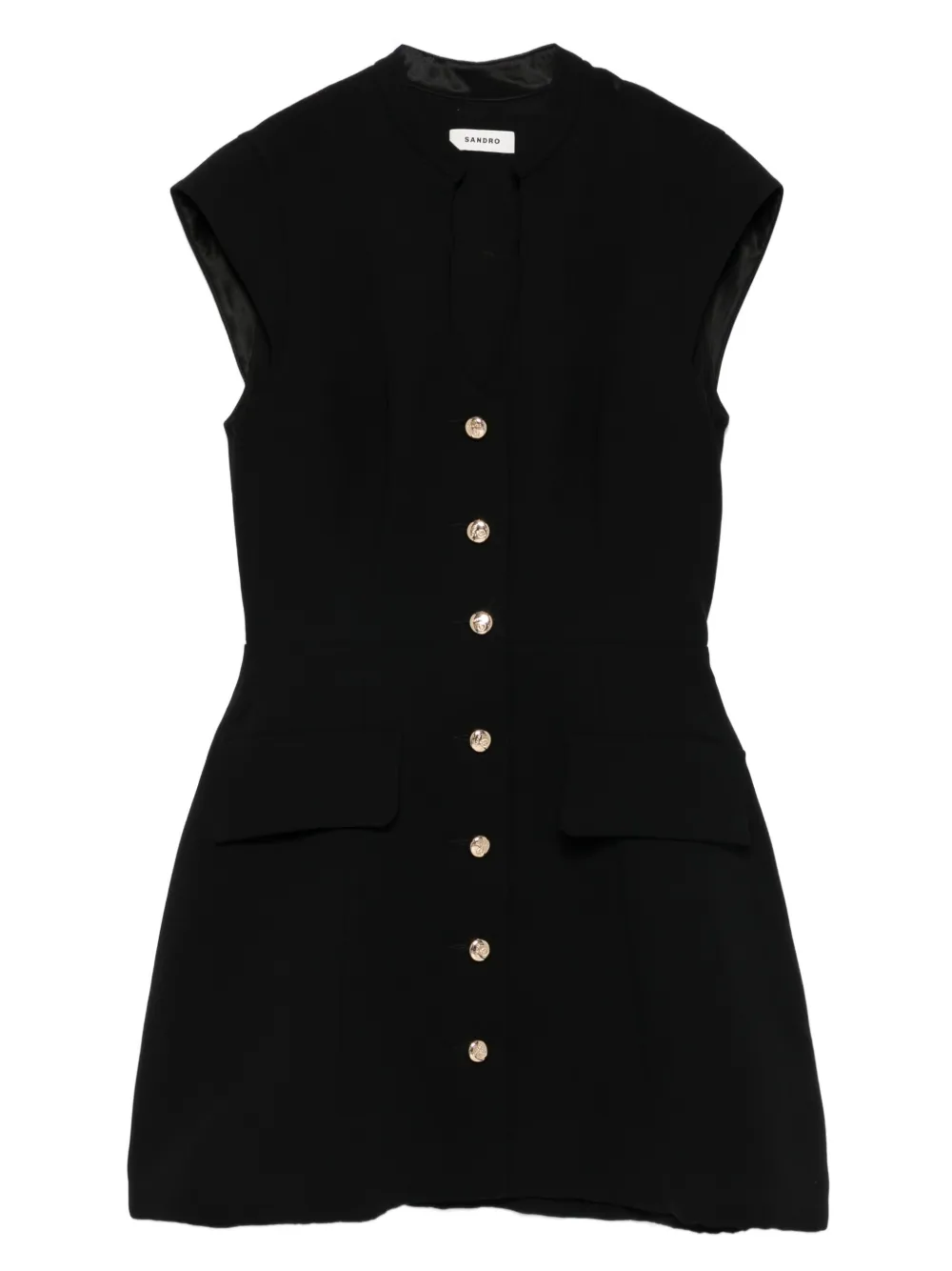 Sandro Button-front V-neck Mini Dress In Black