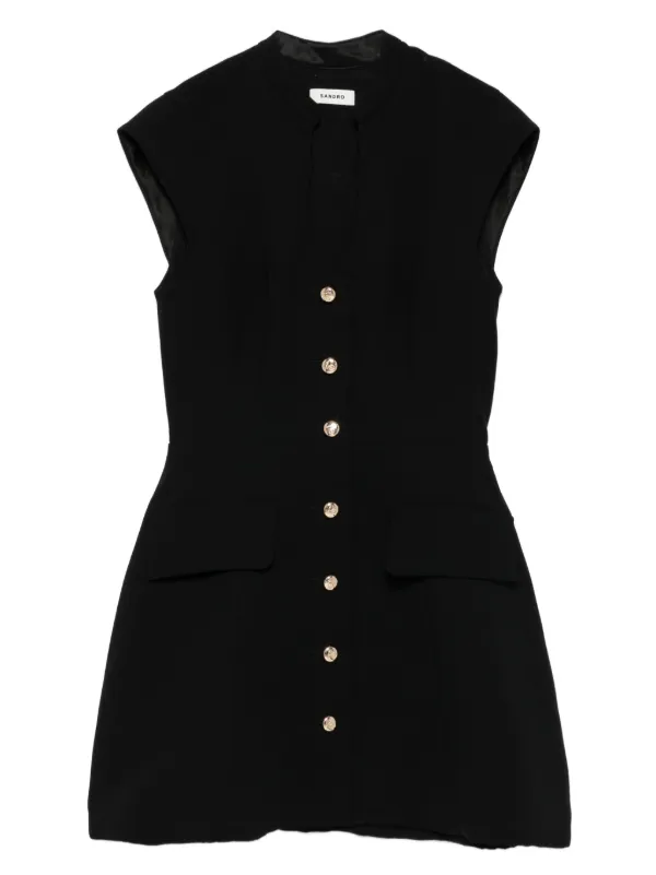 SANDRO button-front V-neck Mini Dress | Black | FARFETCH