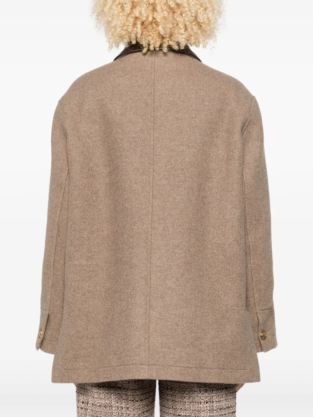 SANDRO Jas met enkele rij knopen klepzakken en contrasterende kraag Bruin