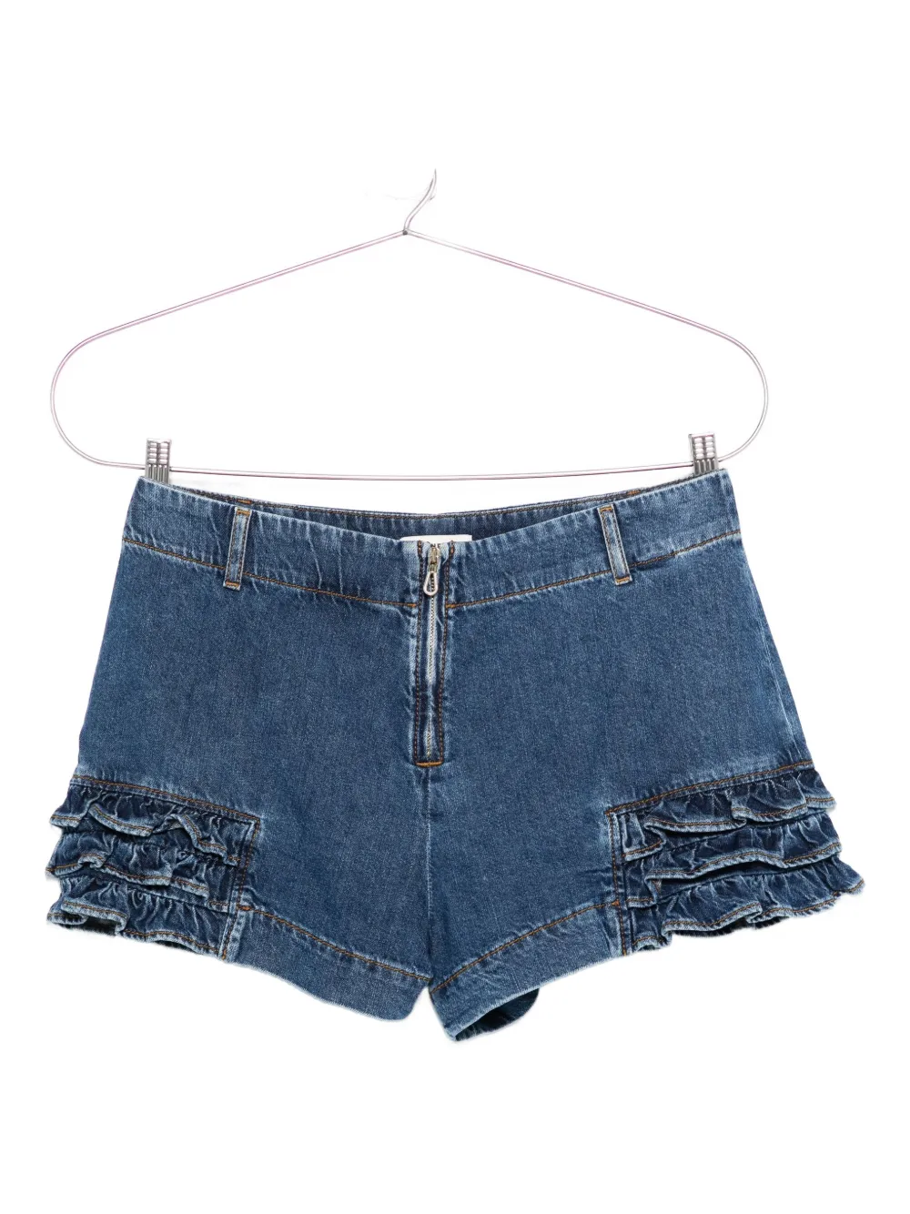 SANDRO ruffled denim shorts Blauw