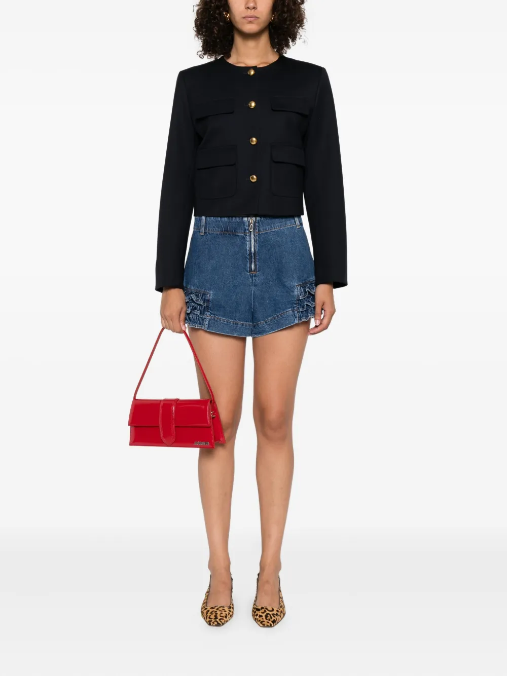 SANDRO ruffled denim shorts Blauw