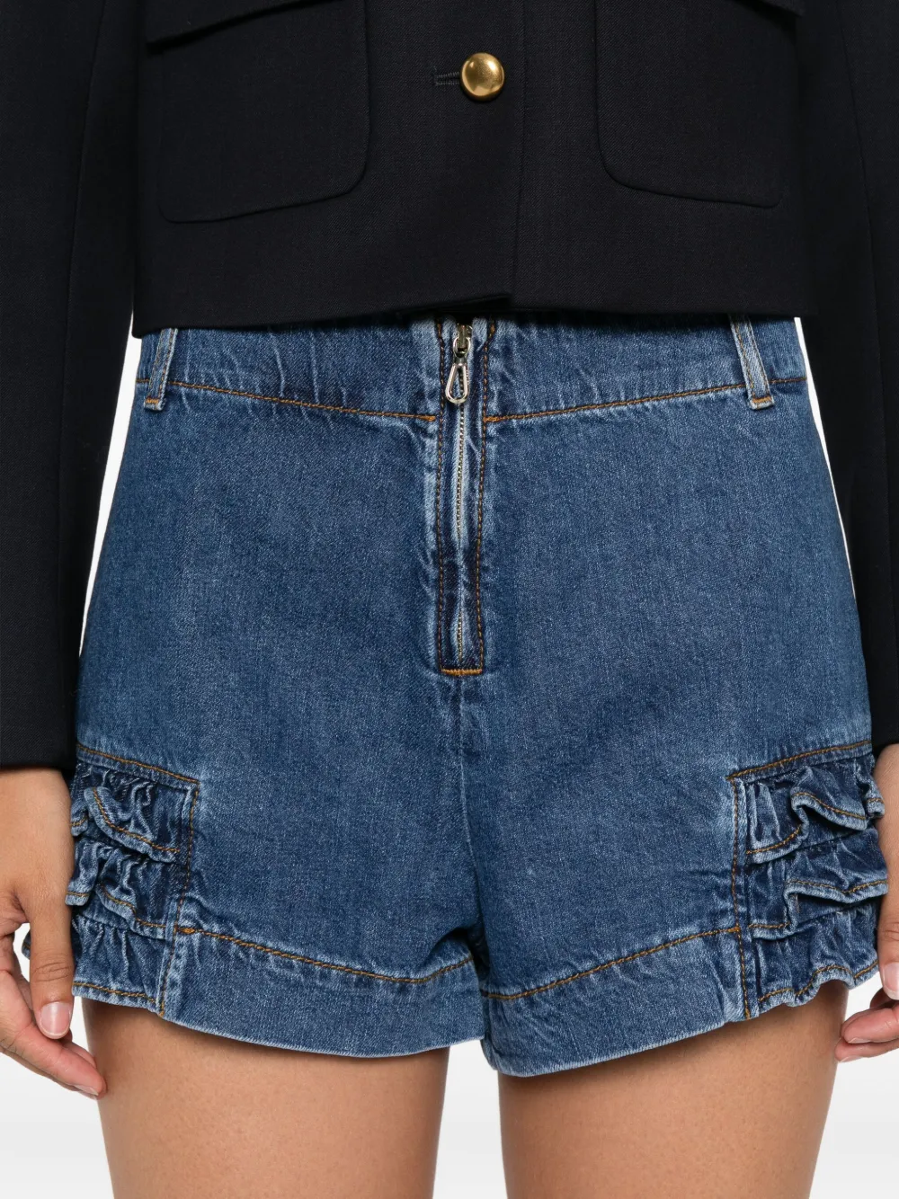 SANDRO ruffled denim shorts Blauw