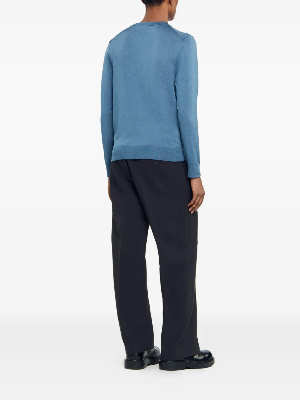 SANDRO Trui met ronde hals en geribbelde afwerking Blauw