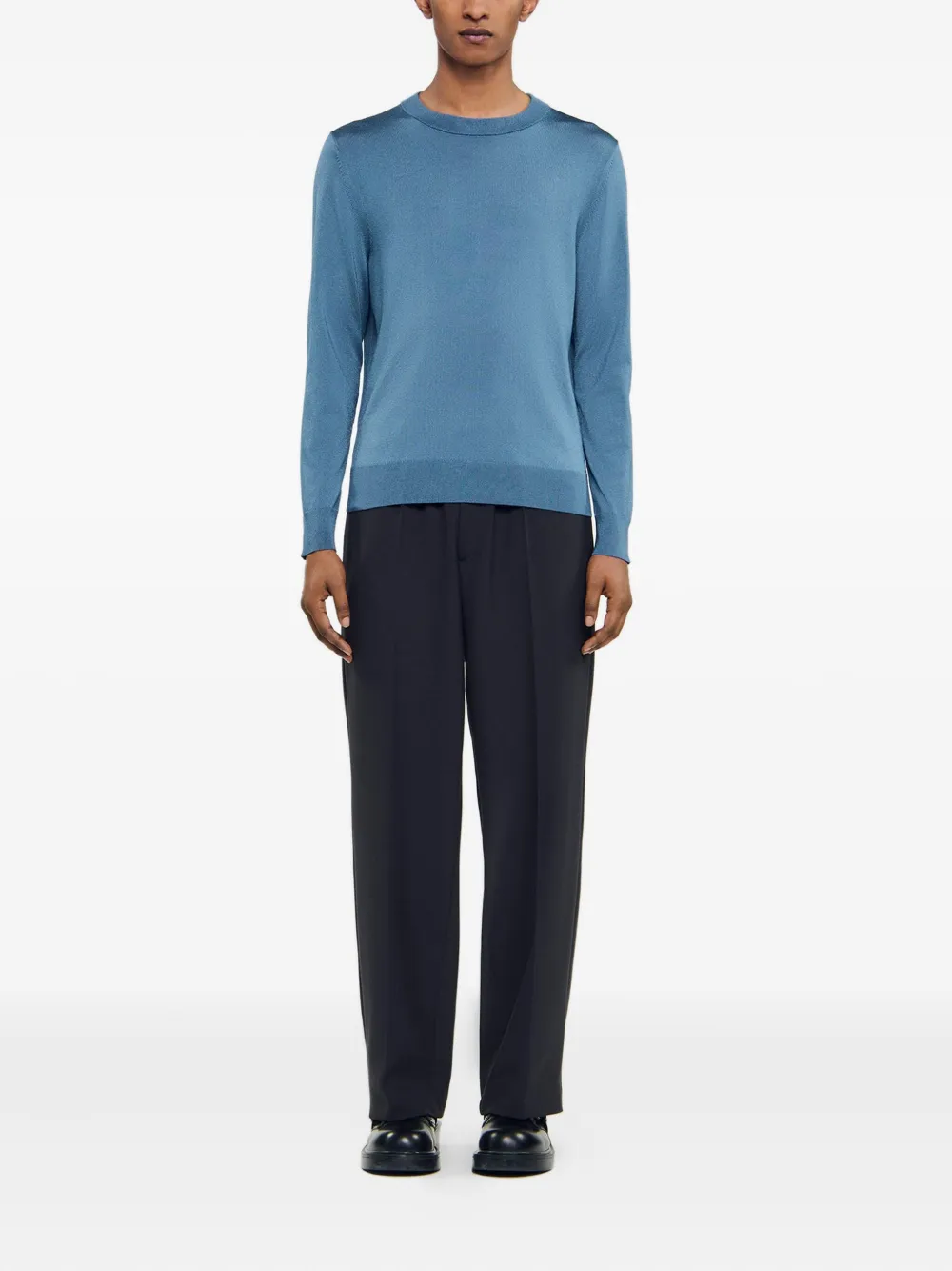 SANDRO crew-neck ribbed-trim sweater - Blauw
