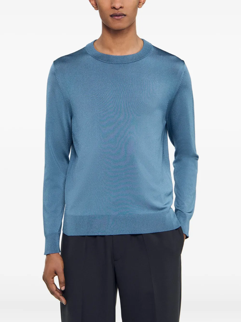 SANDRO Trui met ronde hals en geribbelde afwerking Blauw