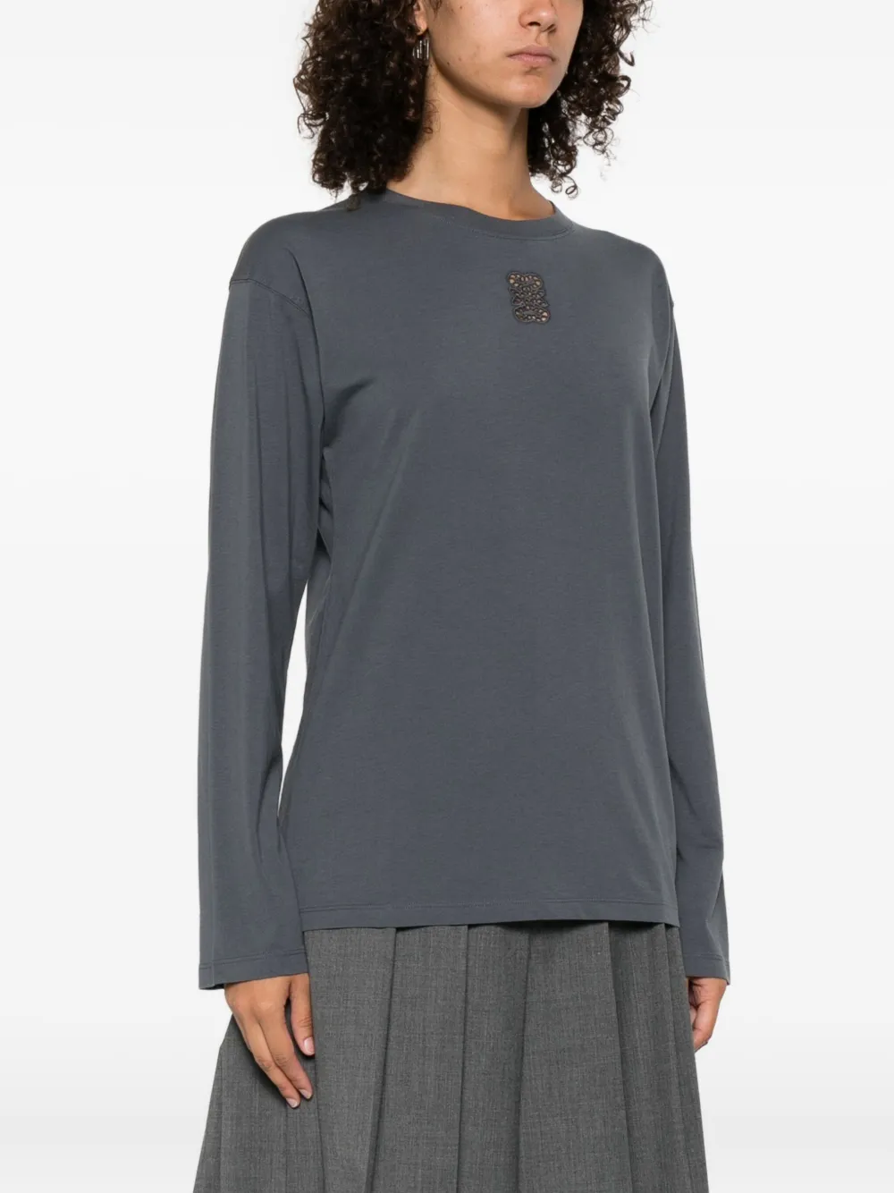 Sandro Langarmshirt Mit Stickerei In Gray