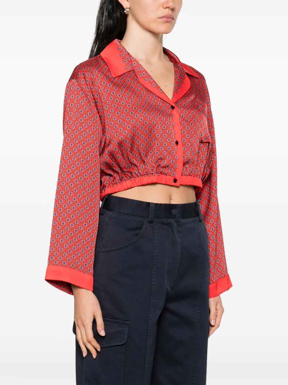 SANDRO Cropped blouse met print Rood