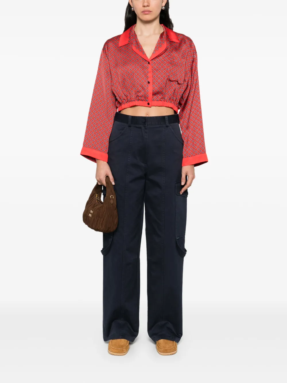 SANDRO Cropped blouse met print Rood