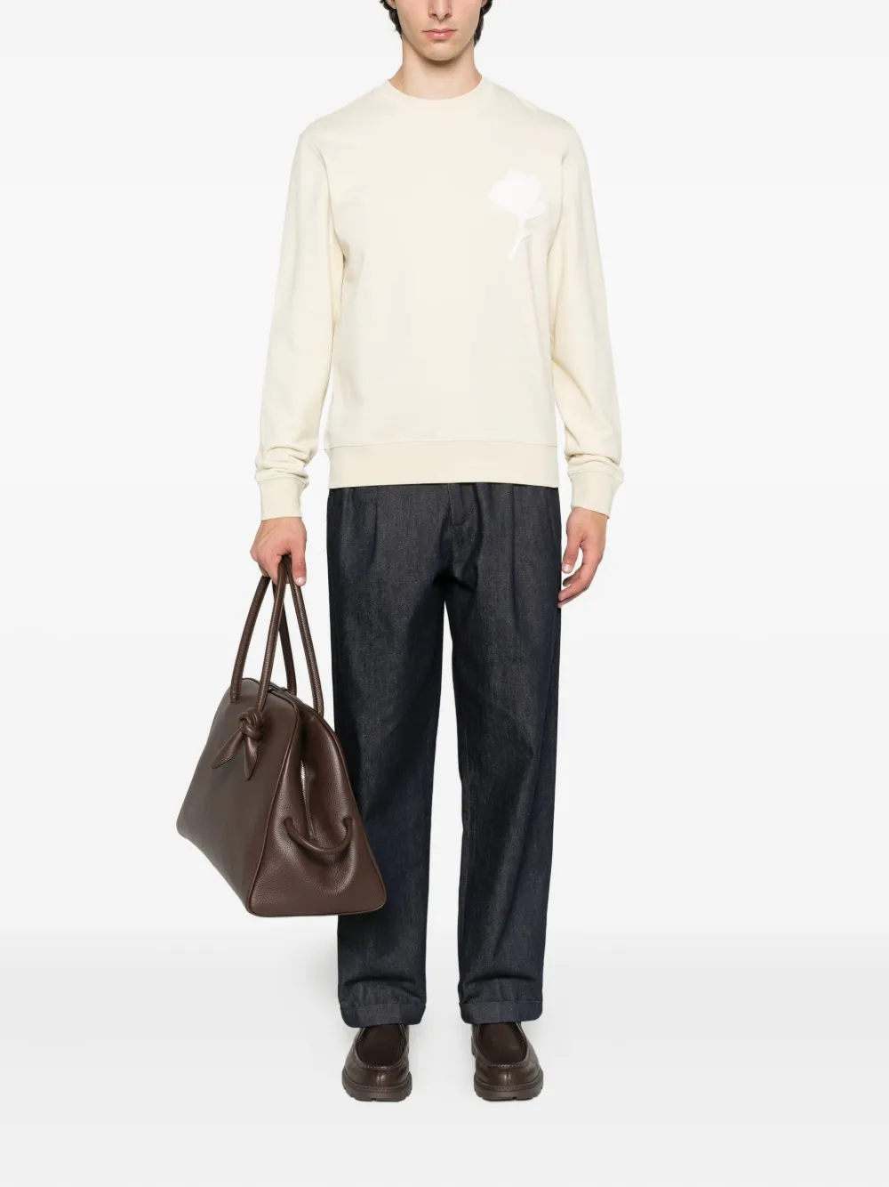 SANDRO Katoenen sweater met bloemapplicatie - Beige