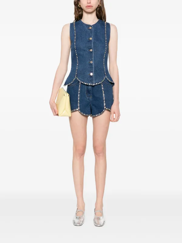フランス発 Sandro 輝くラインストーン! デニム ショートパンツ SANDRO ラインストーン ショートパンツ | ブルー | FARFETCH JP