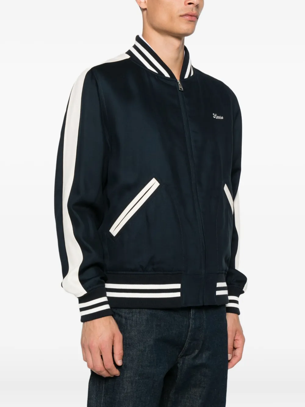 Sandro Logo-embroidered Bomber Jacket In Blue