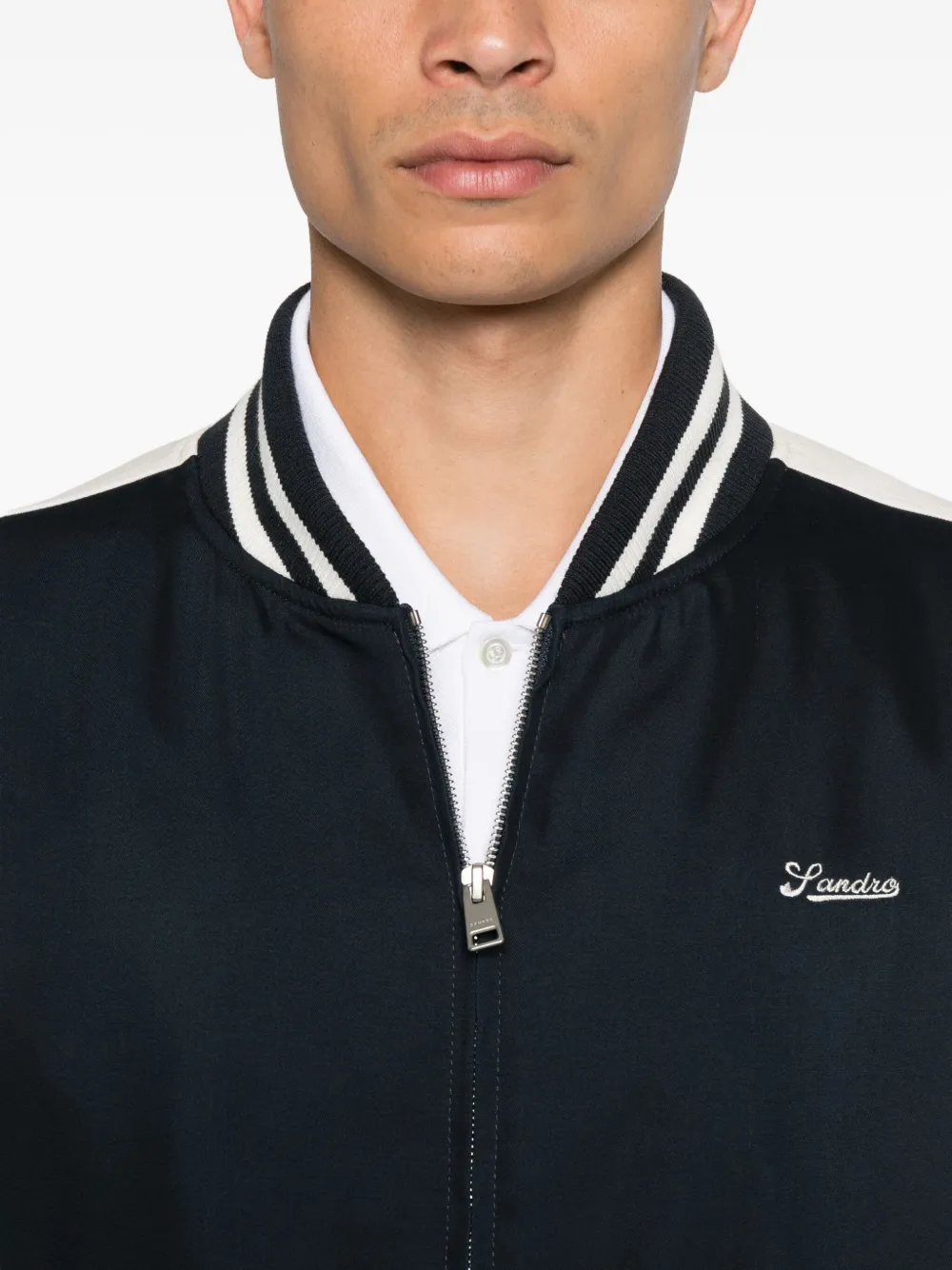 Sandro Logo-embroidered Bomber Jacket In Blue