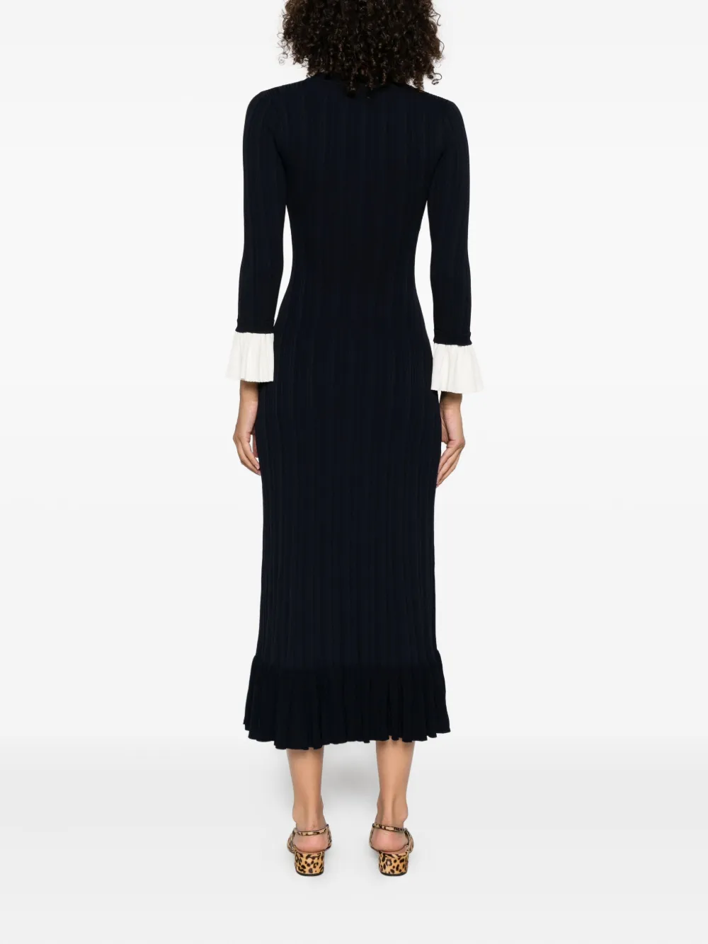 SANDRO Midi-jurk met ruches en knopenbies Blauw