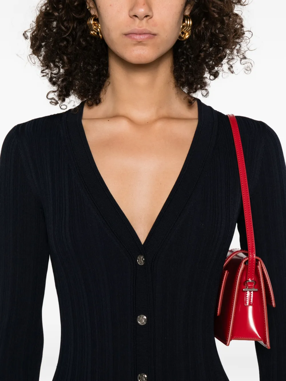 SANDRO Midi-jurk met ruches en knopenbies Blauw