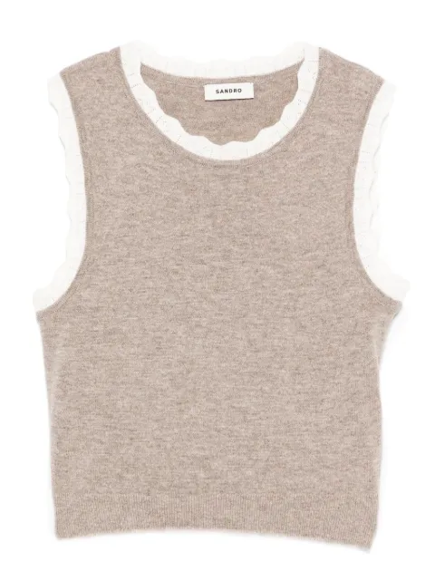 SANDRO scalloped-trim sleeveless top