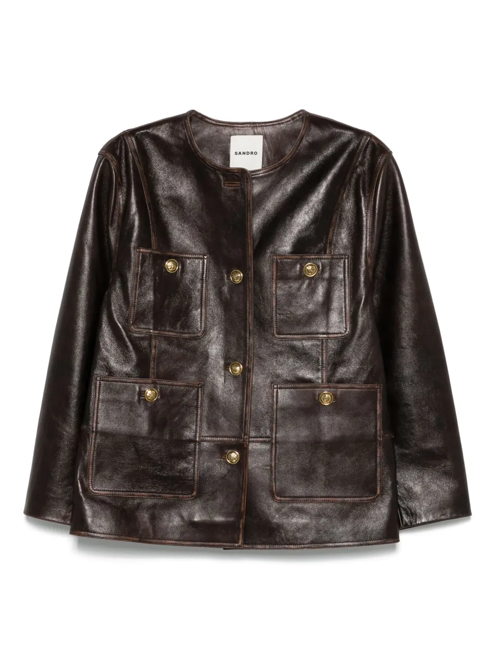 Sandro Klassische Lederjacke In Brown