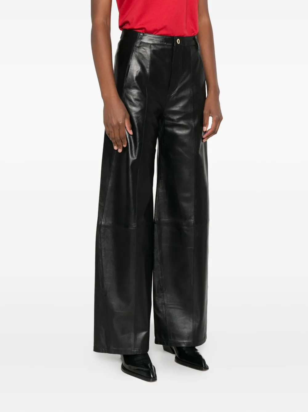  Sandro Wide-leg Leather Trousers - Black 