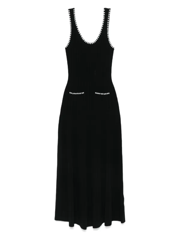 pearl embellished black dress PEARL EMBELLISHED NECKLINE FIT-AND-FLARE GOWN WITH CAP SLEEVES – Naeem Khan
