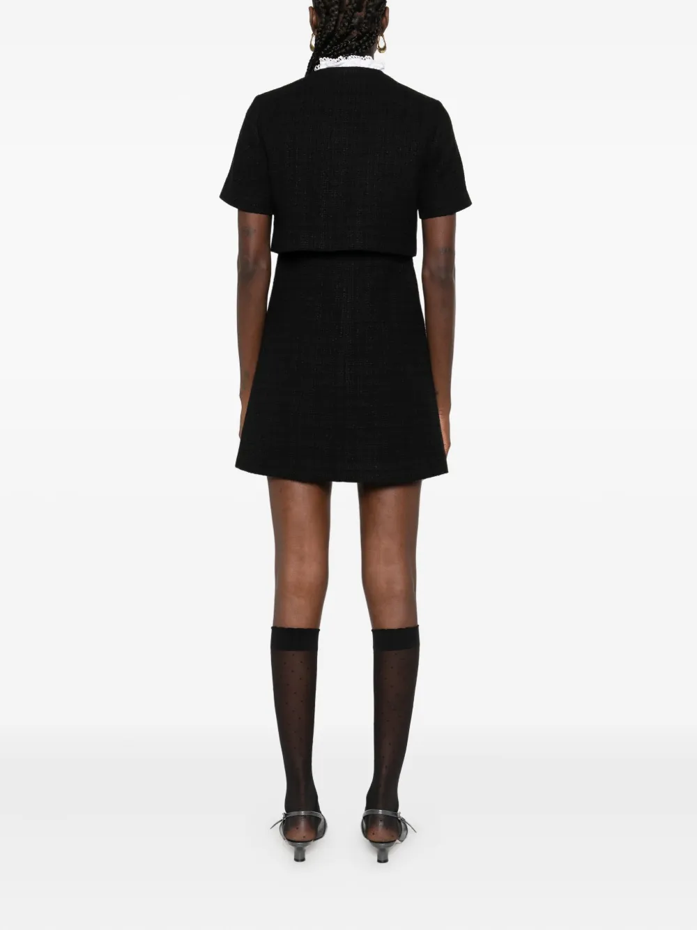 SANDRO Tweed mini-jurk met knoopdetail Zwart